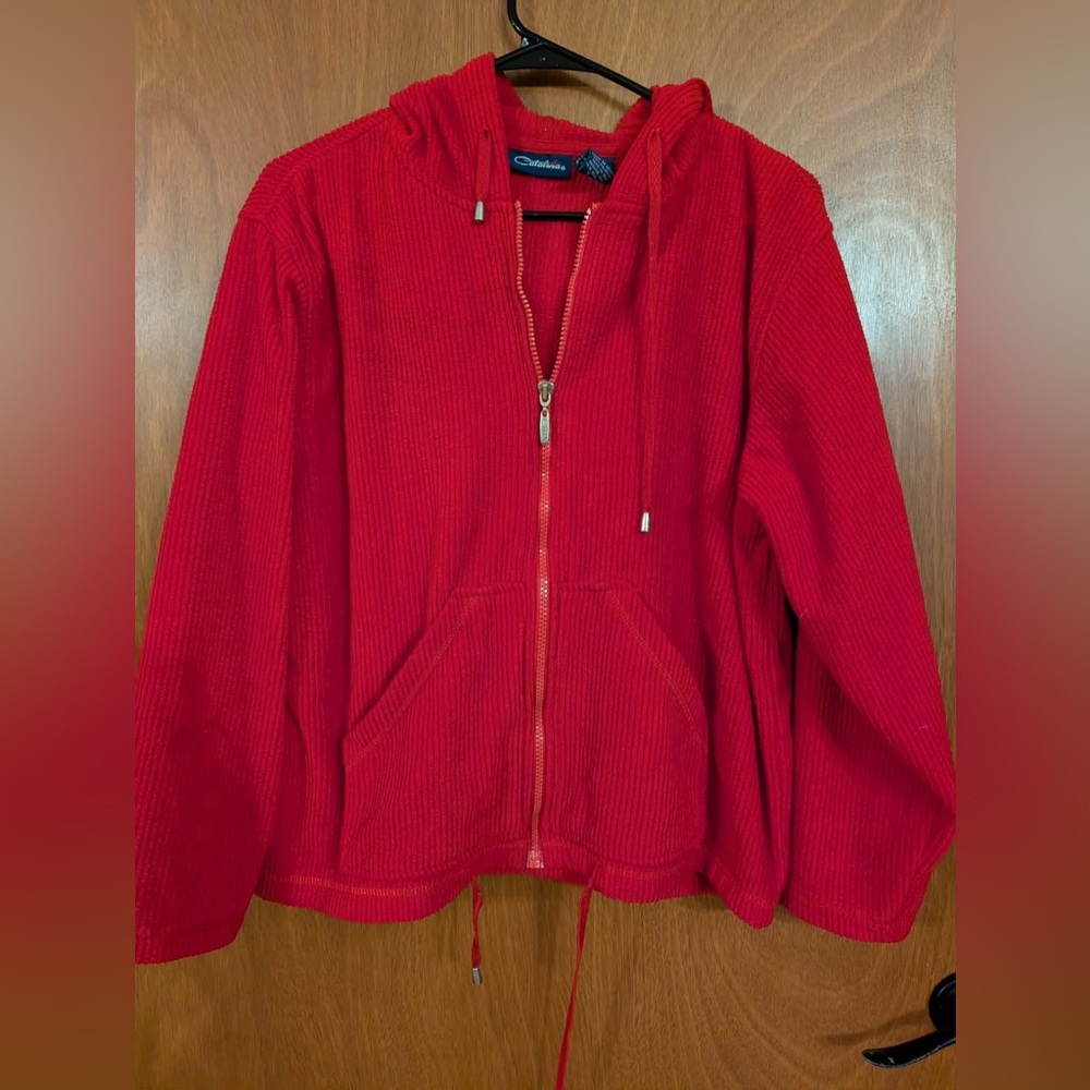 Chadwicks Bright Red Ribbed Zip Hoodie